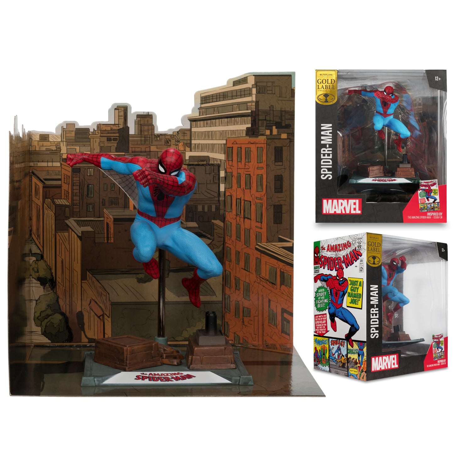 Marvel Spider-Man 1:10th Scale Posed Figure with Scene (The Amazing Spider-Man 38) Gold Label McFarlane Toys