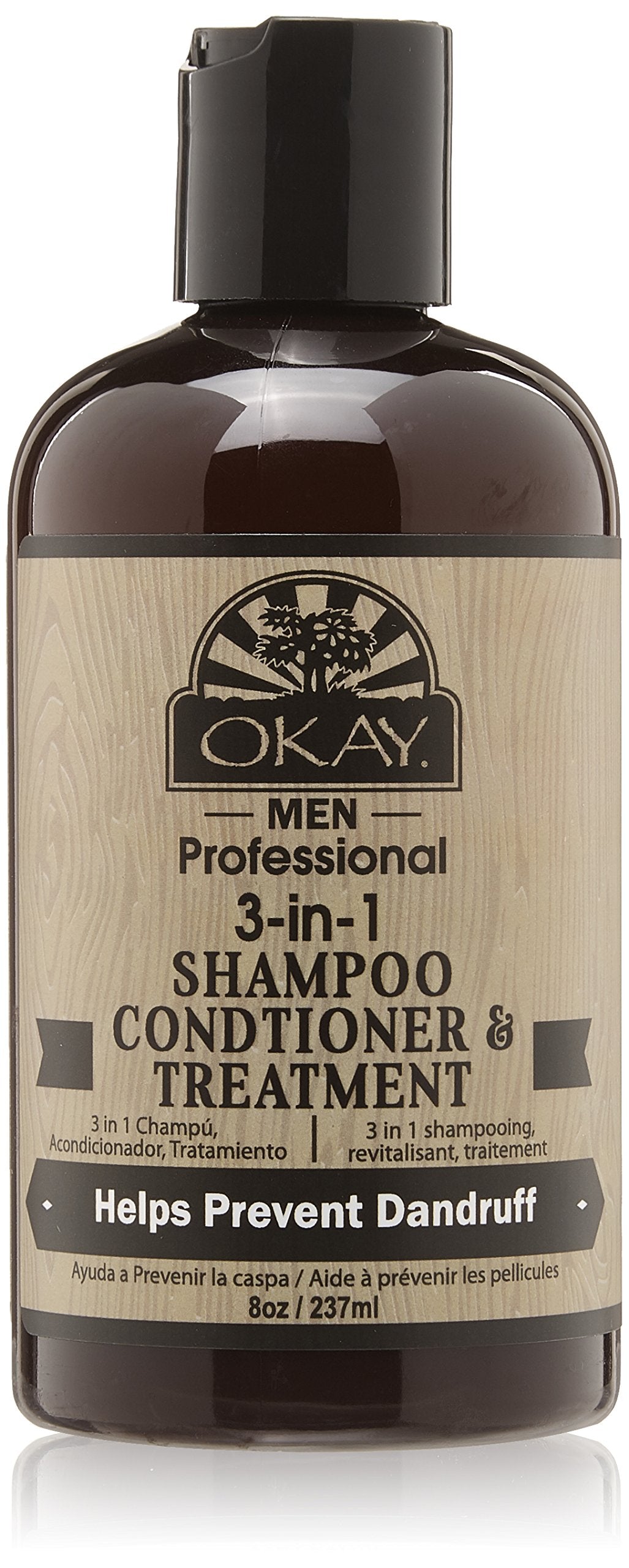 Okay 3 In 1 Men Shampoo Conditioner Treatment, natural scent 8 Ounce