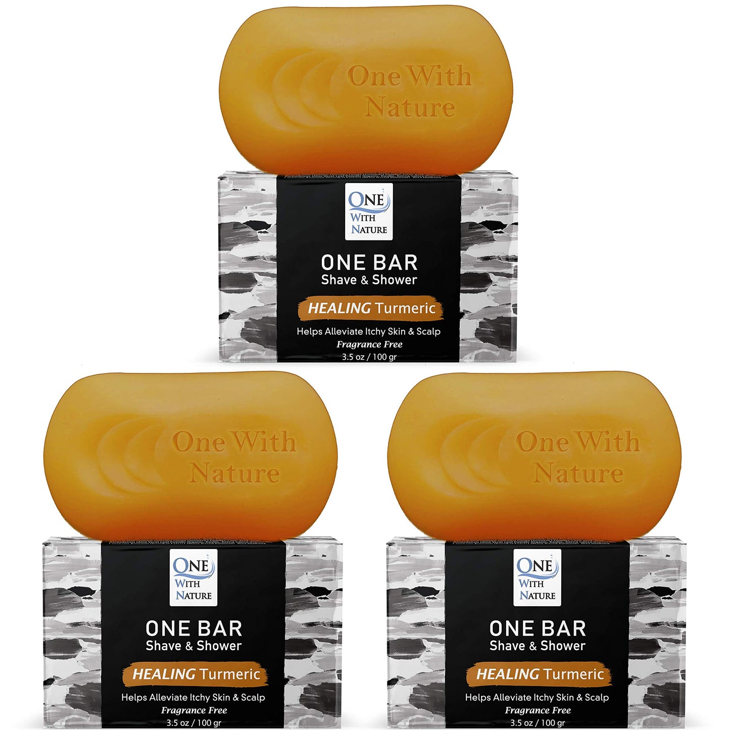 ONE Bar Healing Turmeric, Fragrance Free 3.5 oz 3 Pack - Shave, Shower, Shampoo, face, beard, body, hair/scalp, SuperFAT “oil” Infused: Avocado