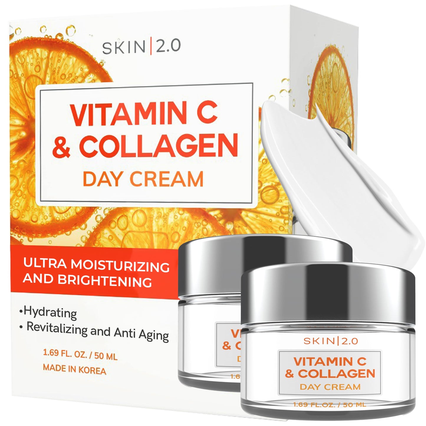Skin 2.0 Vitamin C & Collagen Face Moisturizer - Hydrating Anti Aging Cream for Smooth & Radiant Skin, Firms & Revives Dull Complexion - Dermatologist