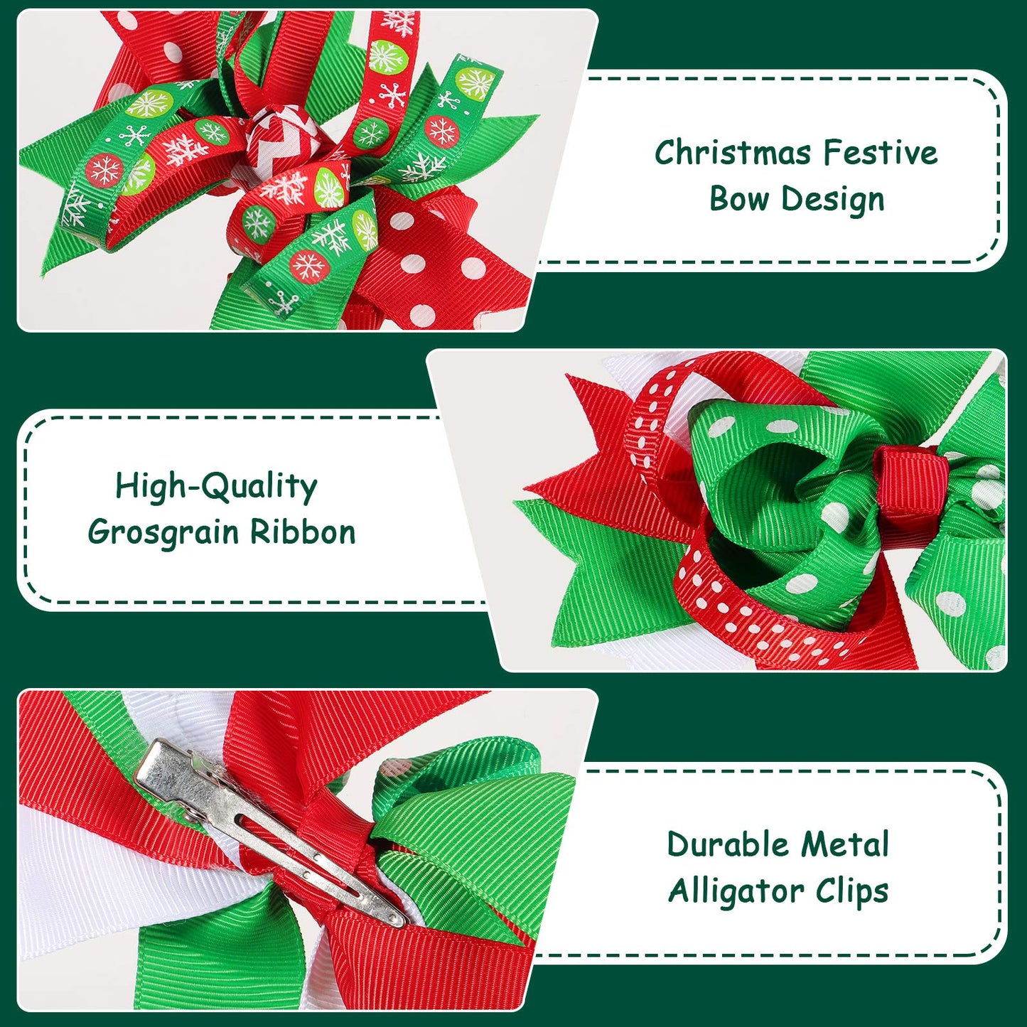 Lurrose 6pcs Christmas Hair Bows,Grosgrain Bows Alligator Hair Clips Bowknot Barrettes Hair Accessories for Girls Children (Mixed Pattern)