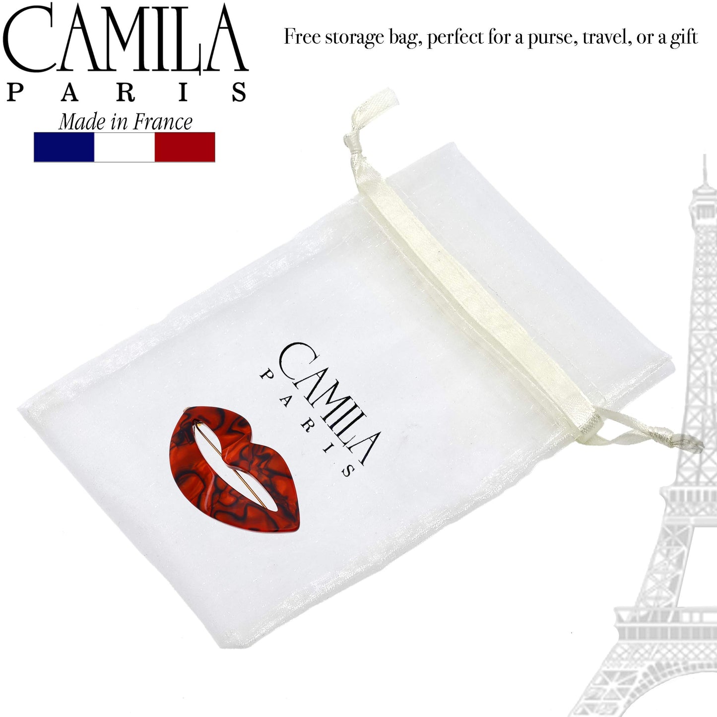 Camila Paris CP2972 French Hair Barrette Clip for Girls, Small Handmade Kiss Red, Strong Hold Grip Hair Clips for Women, No Slip and Durable Styling