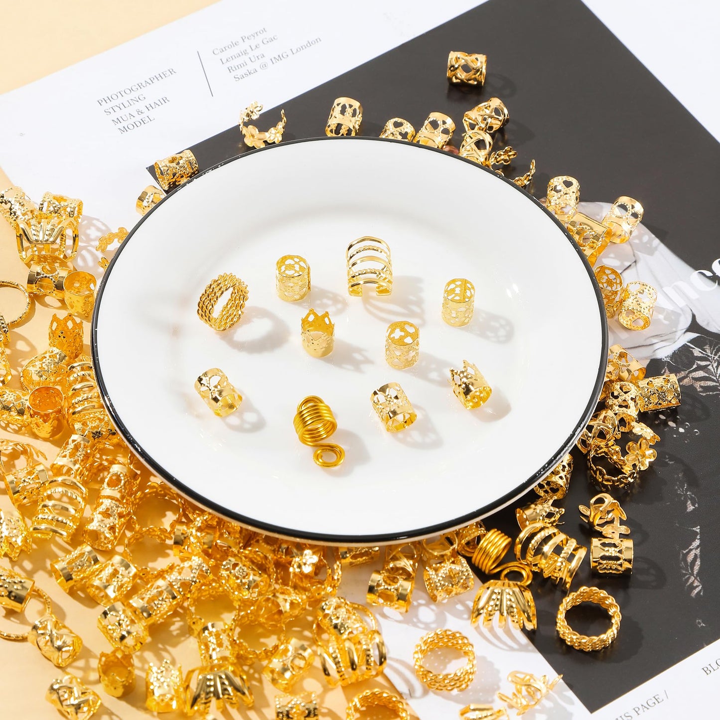 MODASER 220Pcs Gold Hair Jewelry for Braids, 12 Styles Gold Hair Accessories Cuff for Braids and Dreadlocks, Adjustable Metal Rings Cuffs Clips Beauty and Personal Care MODASER