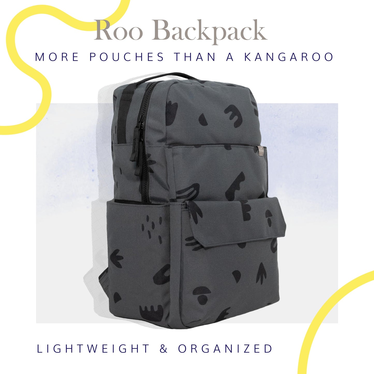 RED ROVR Roo Lightweight 1 LB Diaper Bag Backpack | 11 organizational pockets| Durable & Water-Resistant (Charcoal Doodle)
