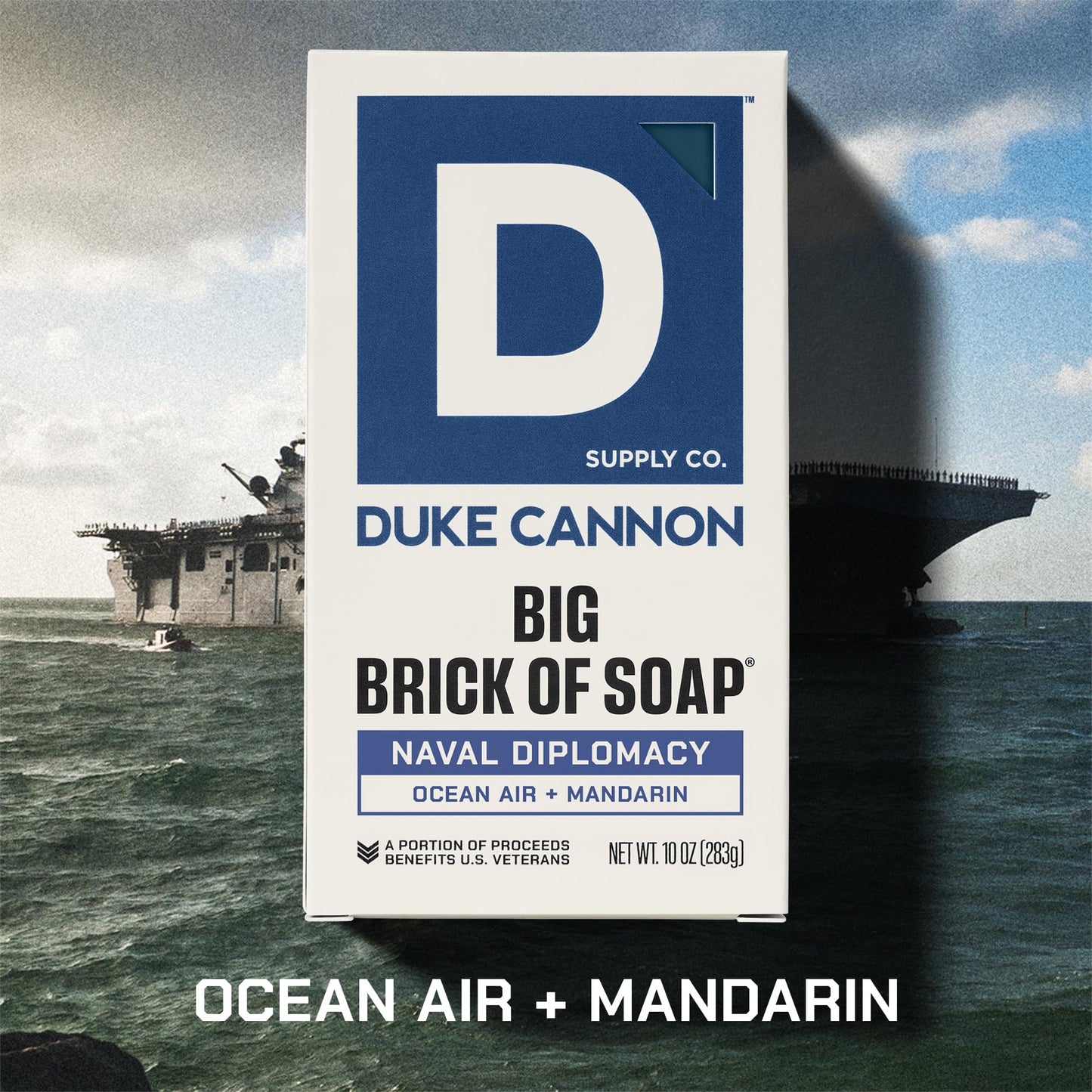 Duke Cannon Naval Diplomacy Big Brick of Soap - Ocean Air and Mandarin Scent - 10oz Bar Soap for Men Long -Lasting - Triple-Milled - Moisturizing