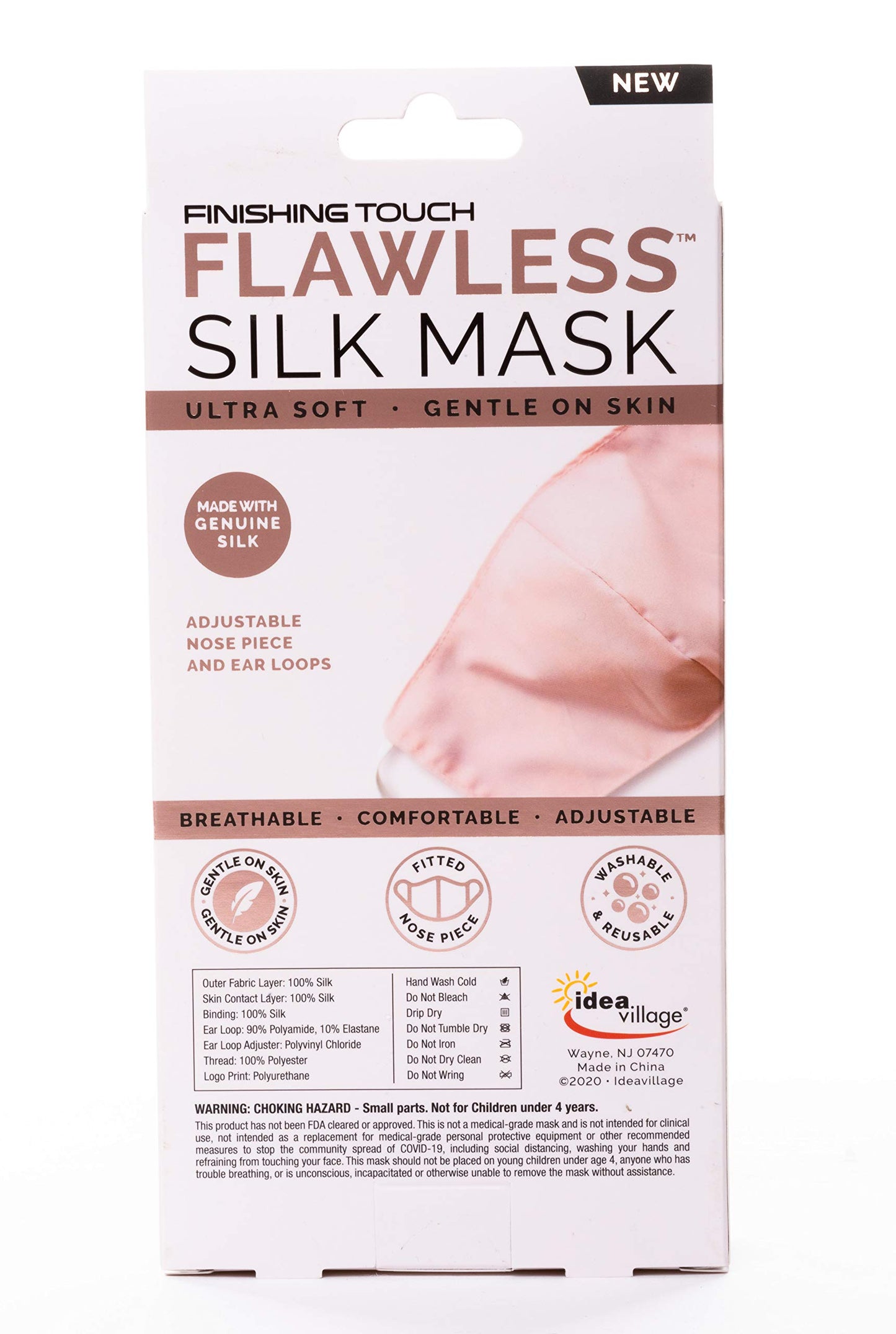 Finishing Touch Flawless Silk Face Mask Washable Soft and Gentle on Skin, Blush, 1 Count