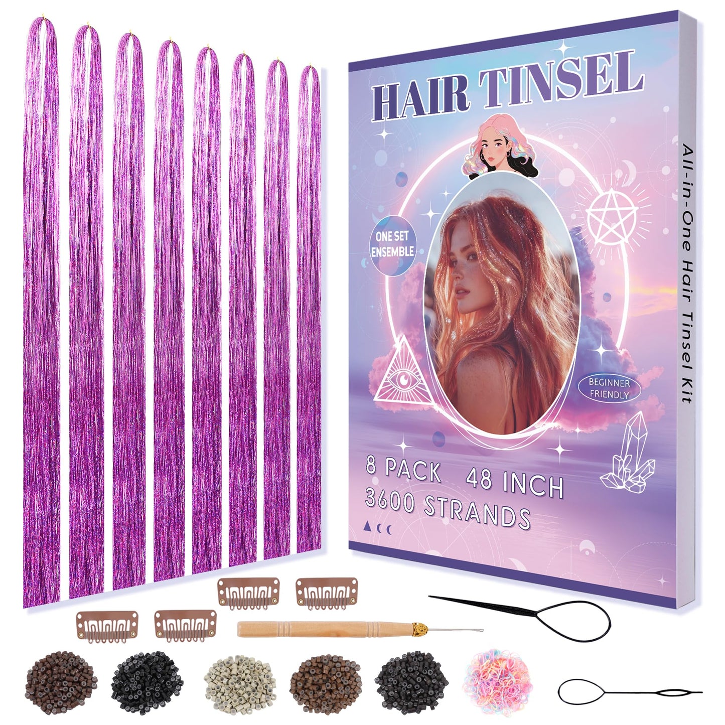 Hair Tinsel, Purple Fairy Hair Tinsel Kit for Teen Girls Heat Resistant Glitter Hair Extensions for Christmas Party Festival(Purple, 48 Inch) Beauty and Personal Care Arcpor Default Title