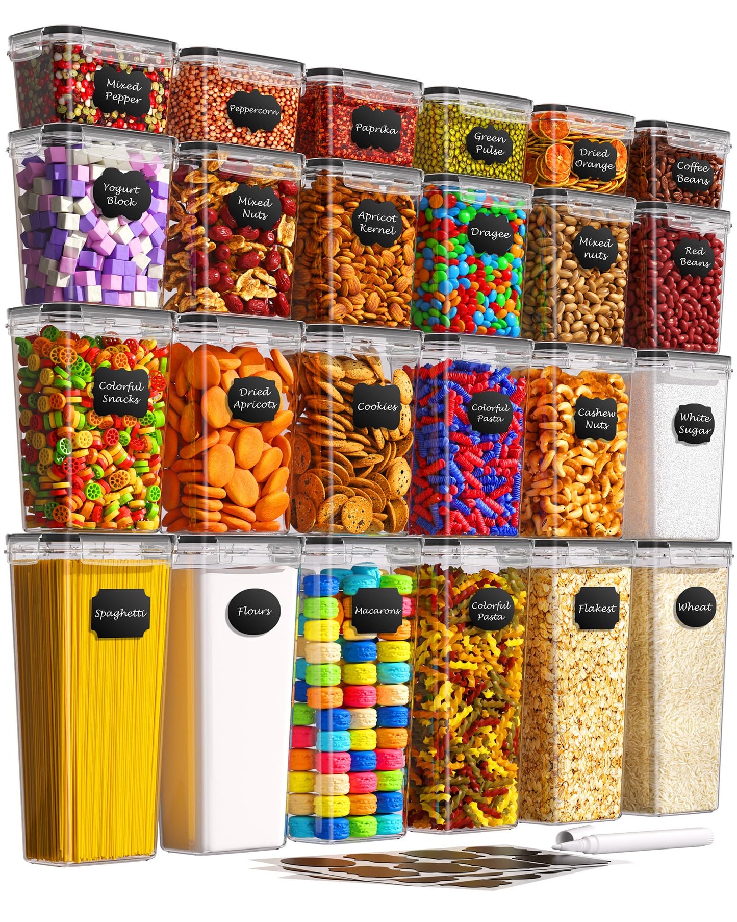 Airtight Food Storage Containers with Lids, 24 PCS Kitchen and Pantry Organization Canisters, BPA-Free, PVC-Free, Food-grade Plastic Leak-proof Jars…