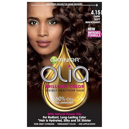 Garnier Olia Oil Powered Permanent Hair Color, 4.15 Dark Soft Mahogany
