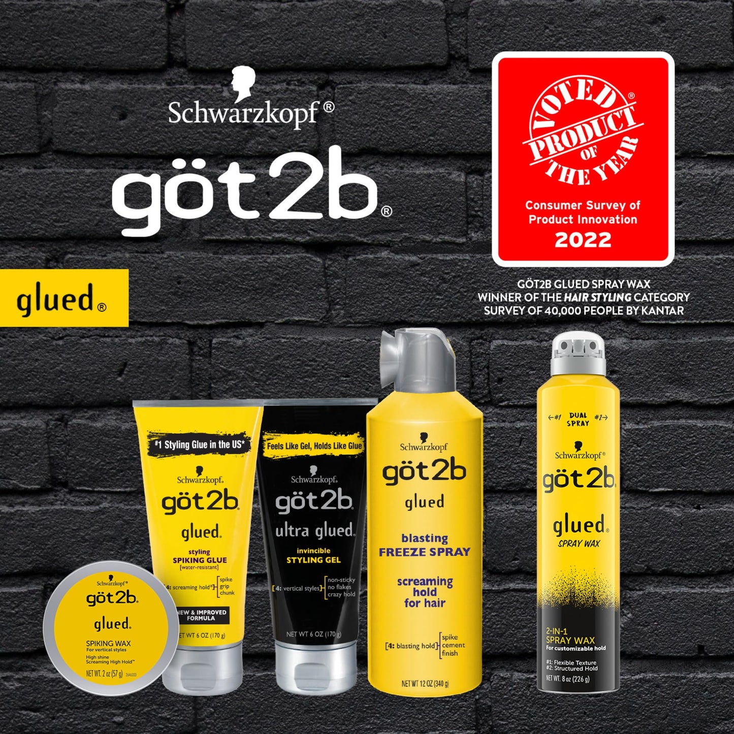 Got2B Glued Styling Spiking Hair Gel 2 - 6 oz tubes + 1 Travel 1.25 oz tube