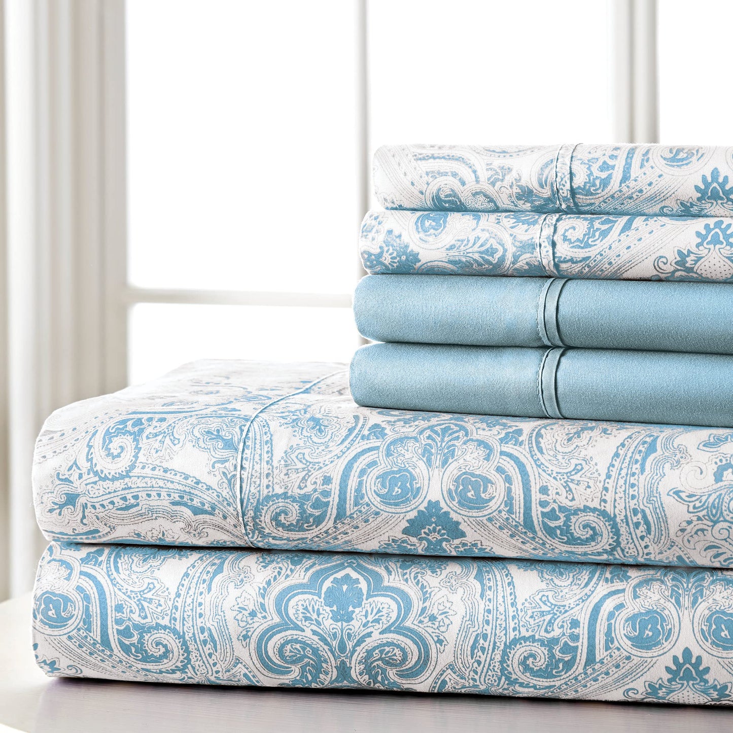 Spirit Linen home SL EST. 1988 - Queen Sheet Set, Super Soft Microfiber Bedding, Elegant Design & Ideal for All Seasons, Queen, Light Blue