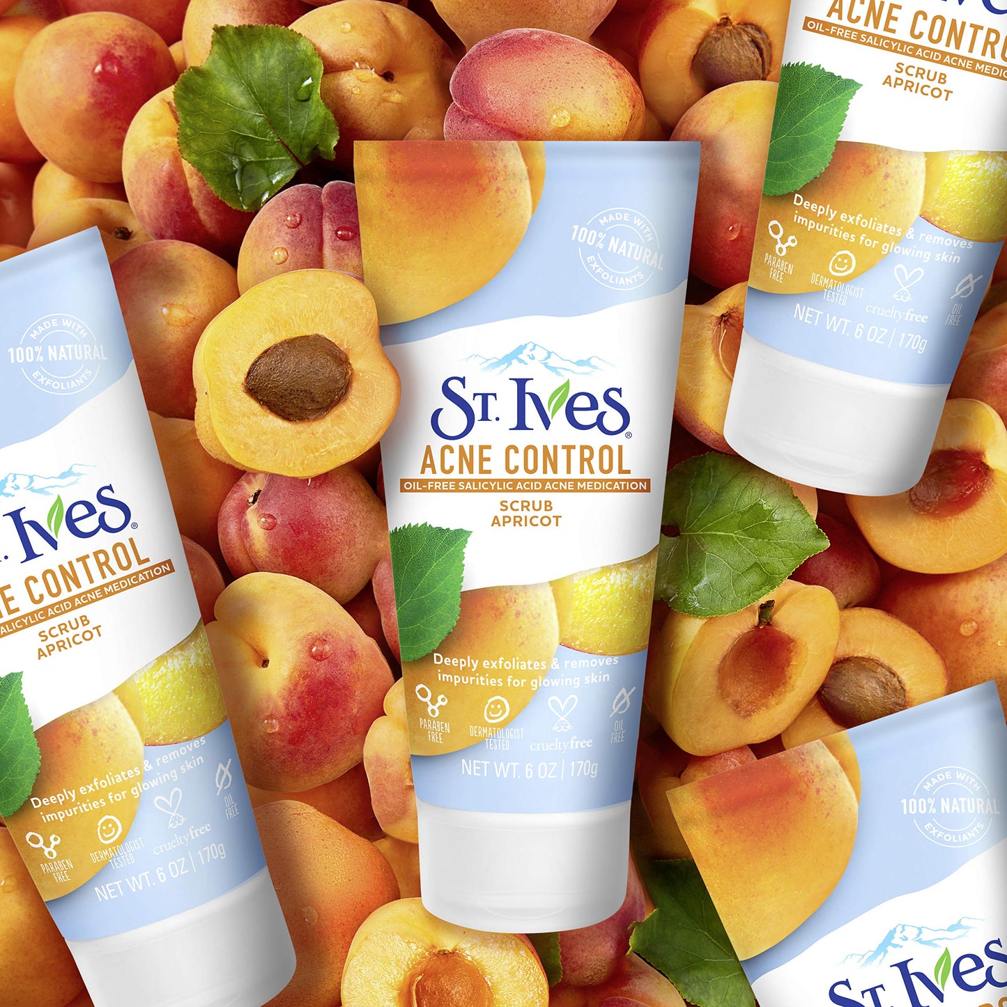 St. Ives Acne Control Face Scrub Deeply Exfoliates and Prevents Acne for Smooth, Glowing Skin Apricot Made with Oil-Free Salicylic Acid Acne