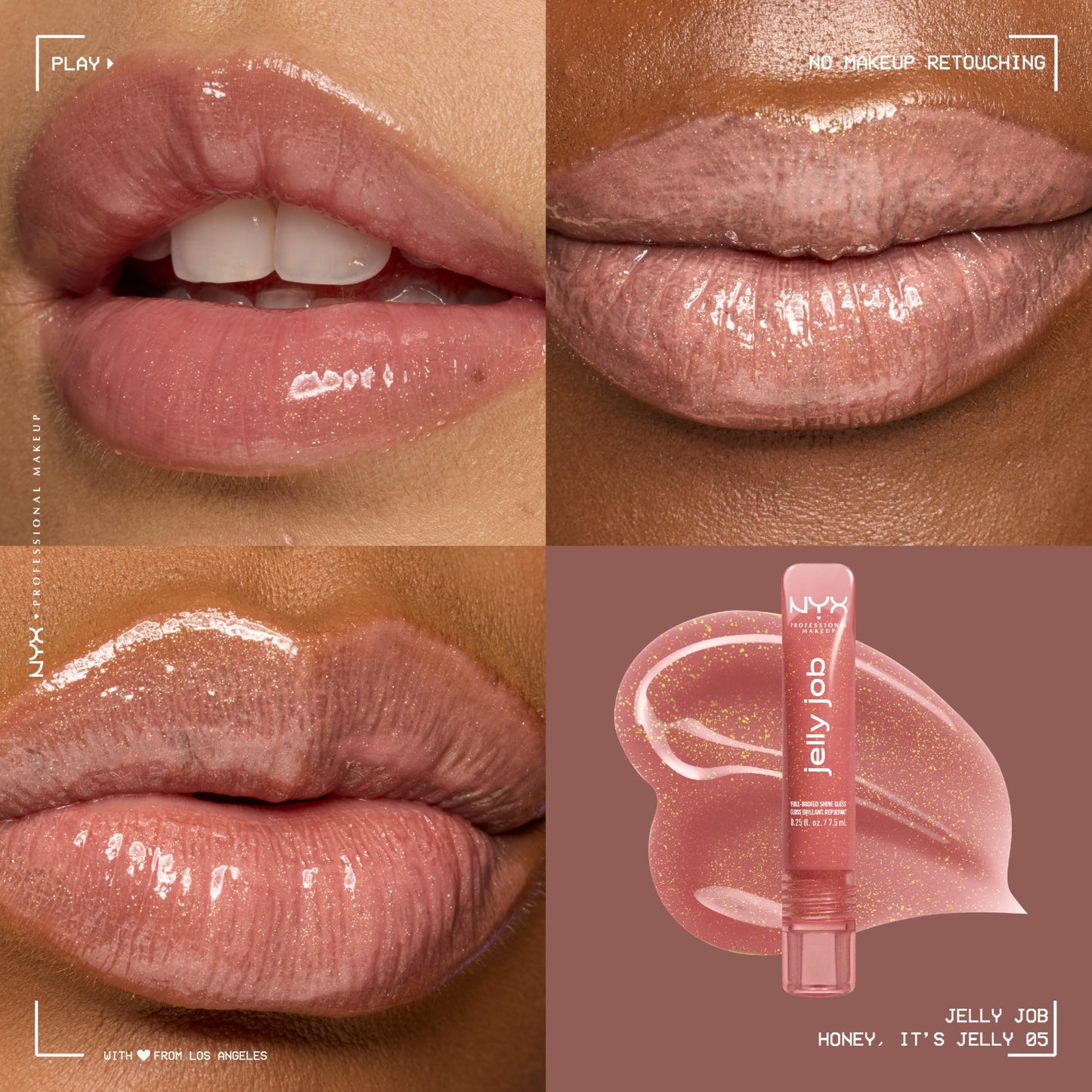 NYX PROFESSIONAL MAKEUP Jelly Job Lip Gloss, Lip Tint Gloss with Full-Bodied, Smoothing, and Hyper-Glossy Shine - Honey, It's Jelly (Nude Pearl