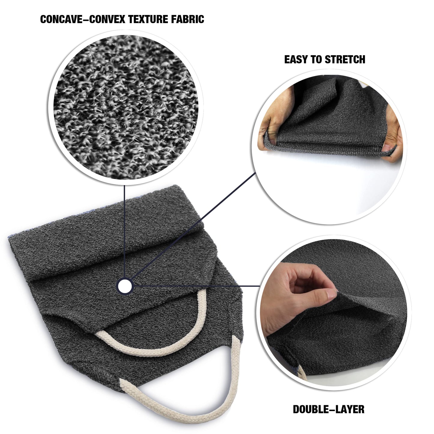 Evridwear Exfoliating Back Scrubber with Handles Two Sides for Body Shower Deep Cleans Skin Massages Invigorating Blood Circulation Men Women One Size