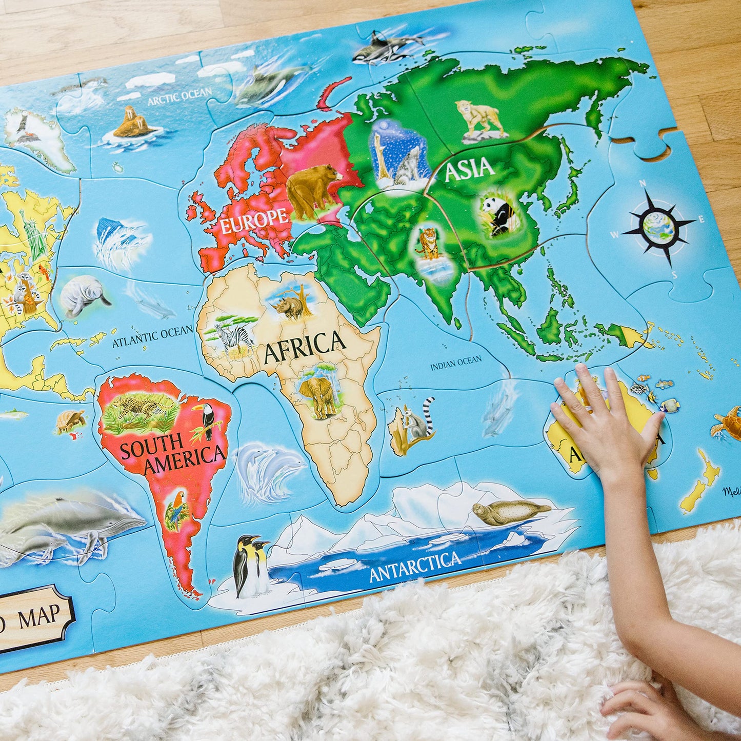 Melissa & Doug World Map Jumbo Jigsaw Floor Puzzle (33 pcs, 2 x 3 feet)