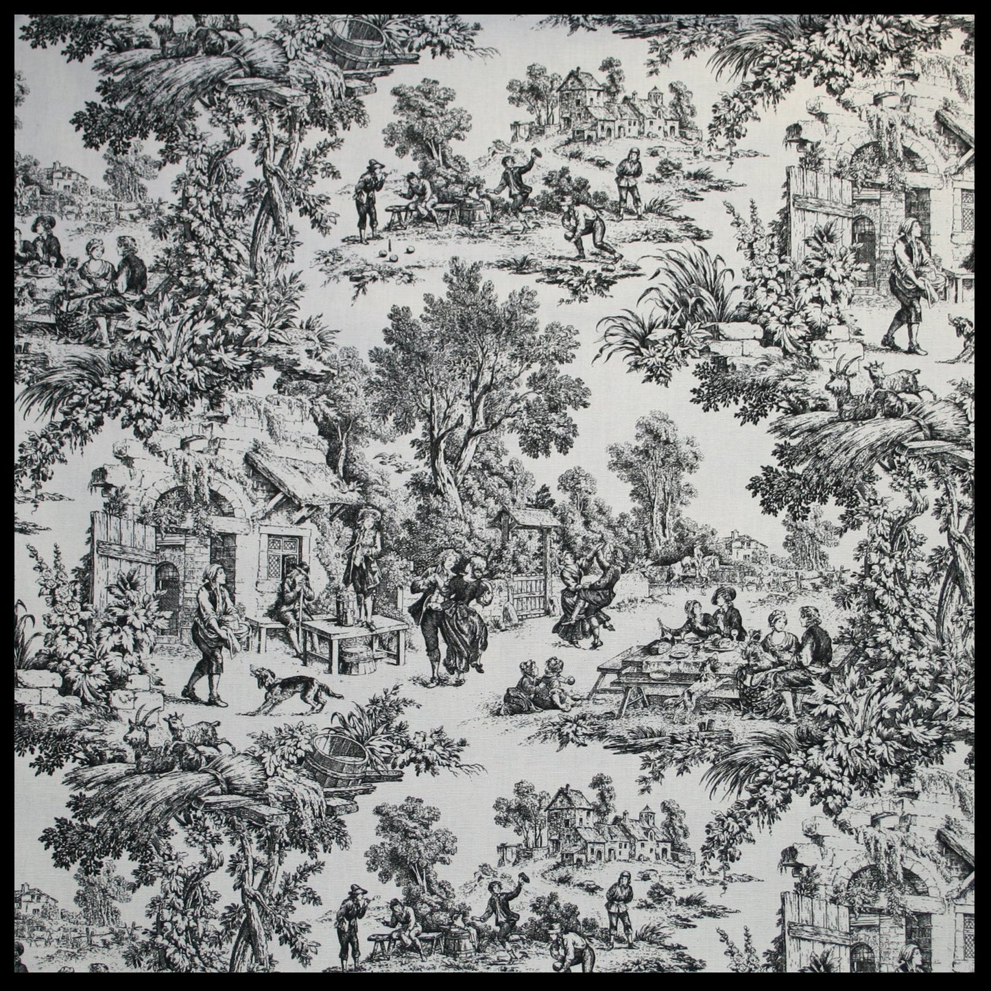 Victoria Park Toile Bathroom Shower Curtain, Black