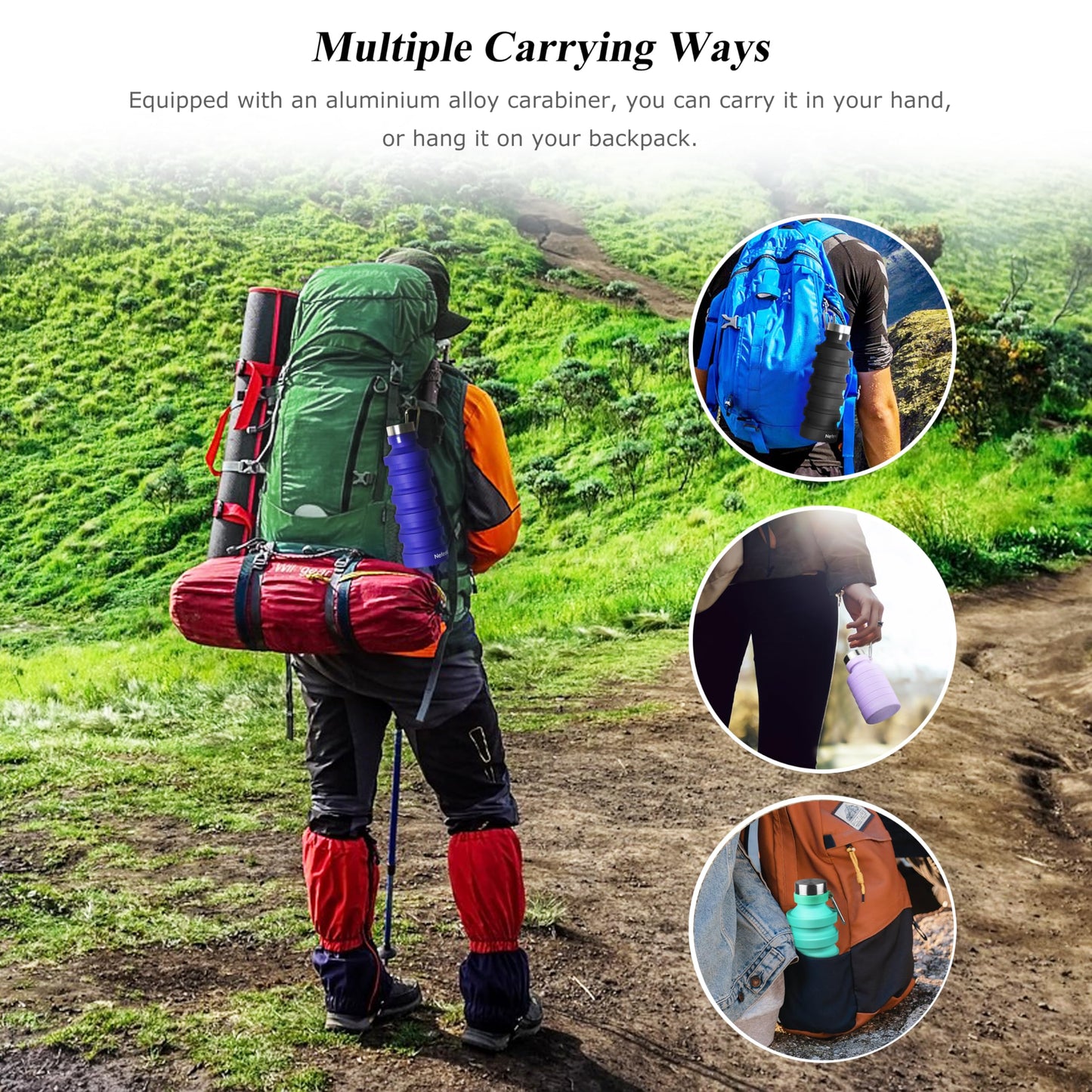 Nefeeko Collapsible Water Bottle, 27oz Reuseable BPA Free Silicone Foldable Water Bottles for Travel Gym Camping Hiking, Portable Leak Proof Sports…