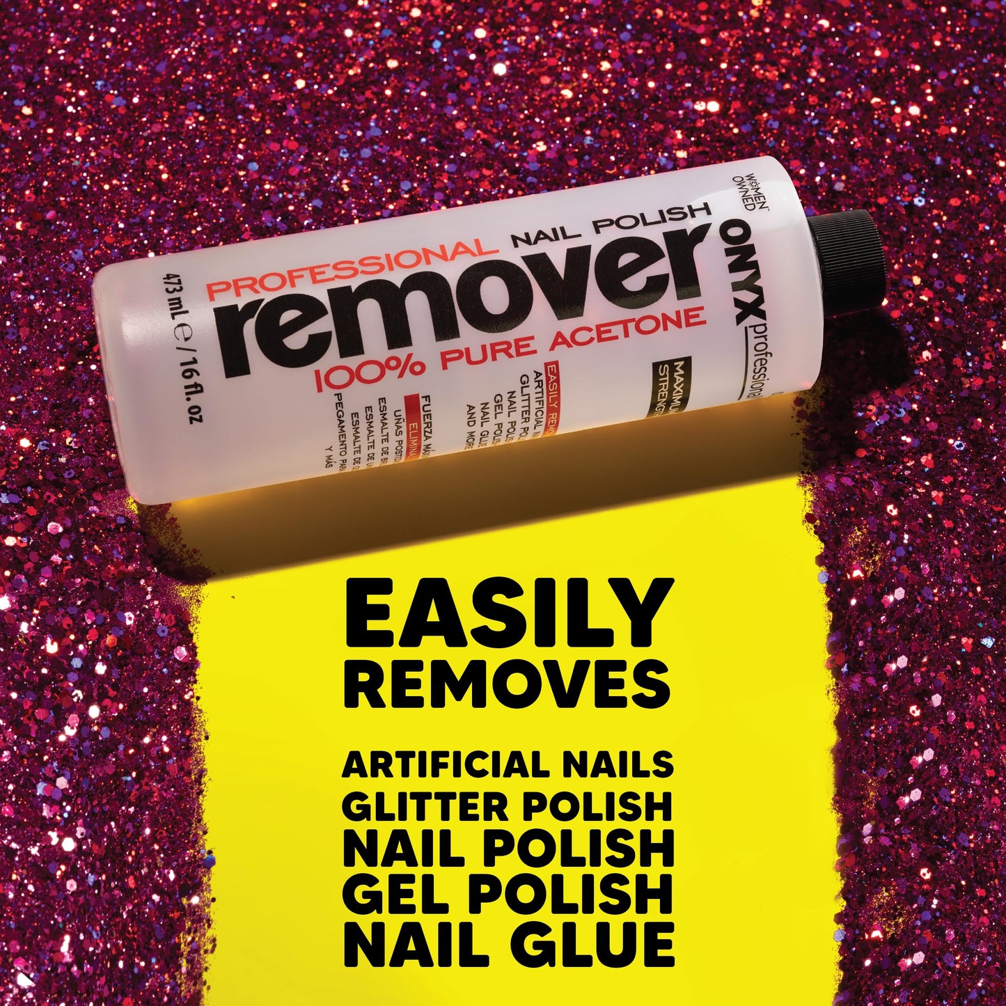 Onyx Professional 100% Pure Acetone Nail Polish Remover Kit with 7 inch Nail File, 16 fl oz - Made in USA, Maximum-Strength Gel Polish Remover