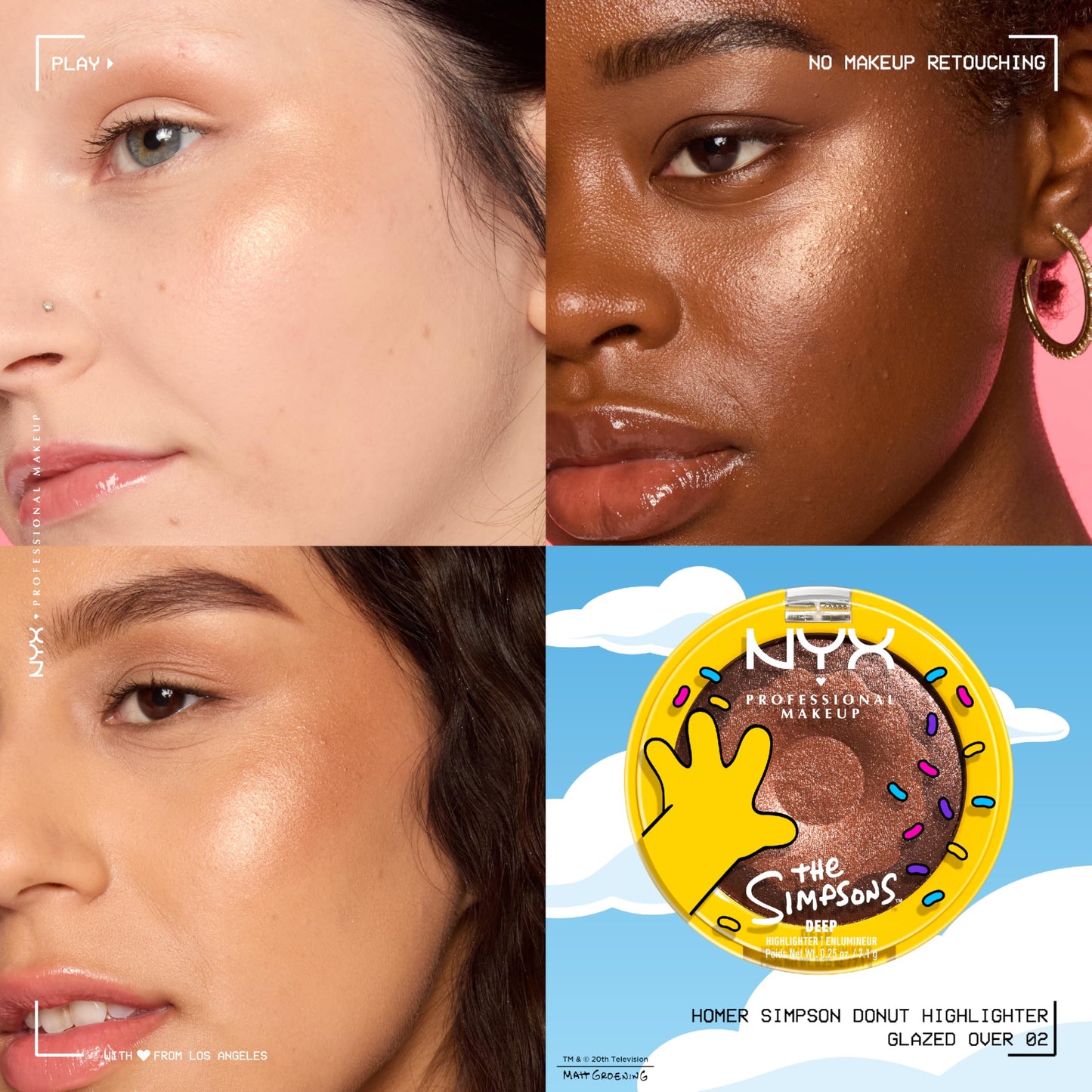 NYX PROFESSIONAL MAKEUP Homer Simpson Donut Highlighter Makeup, Frosted & Buttery Shimmer Powder Formula, The Simpsons Collaboration, Vegan