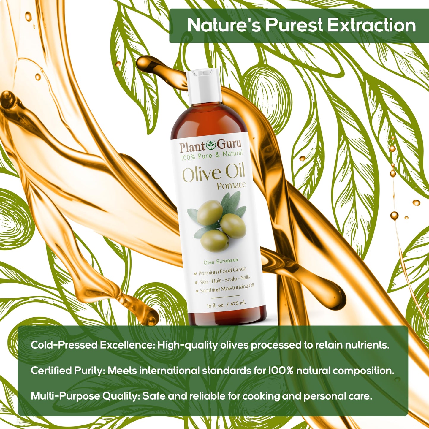 Plant Guru Olive Oil Pomace 8 fl. oz. 100% Pure Natural Carrier Moisturizer For Skin, Body, Face And Hair Growth. Great For DIY Soap Making, Cosmetics Beauty & Personal Care Plant Guru