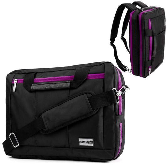 Vangoddy El Prado 3-in-1 10" 12 inch Laptop Messenger Bag Backpack (Purple Black)