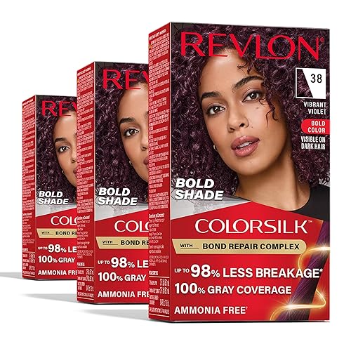 Revlon ColorSilk Permanent Hair Color with Bond Repair Complex, 38 Vibrant Violet, 3 pack