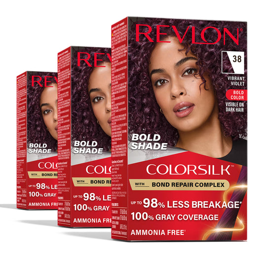 Revlon ColorSilk Permanent Hair Color with Bond Repair Complex, 38 Vibrant Violet, 3 pack