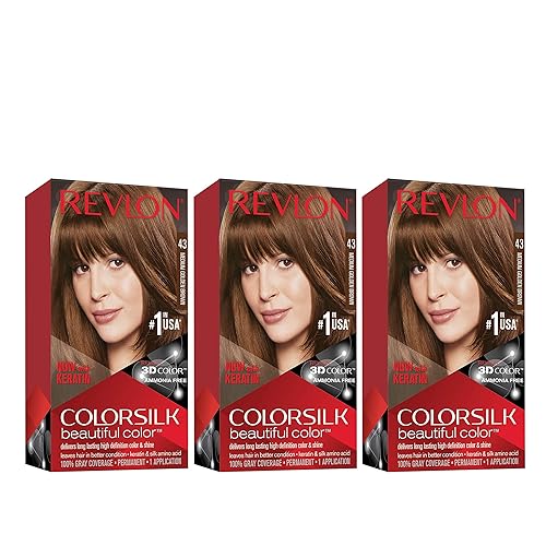 Revlon Permanent Hair Color, Permanent Hair Dye, Colorsilk with 100% Gray Coverage, Ammonia-Free, Keratin and Amino Acids, 43 Medium Golden Brown, 4.4