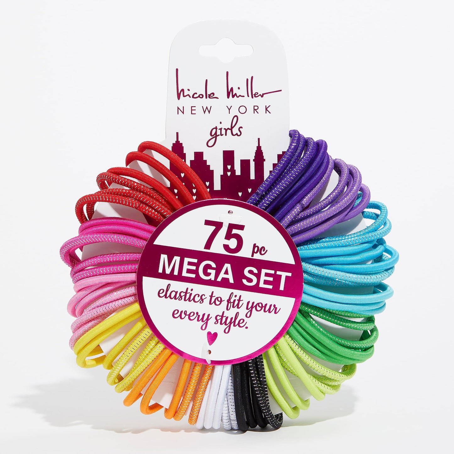 Nicole Miller Hair Ties: 75-Piece Mega Set of 4mm Dual-Tone Elastics, Unlimited Styling Possibilities for Every Occasion, Brights With Lurex