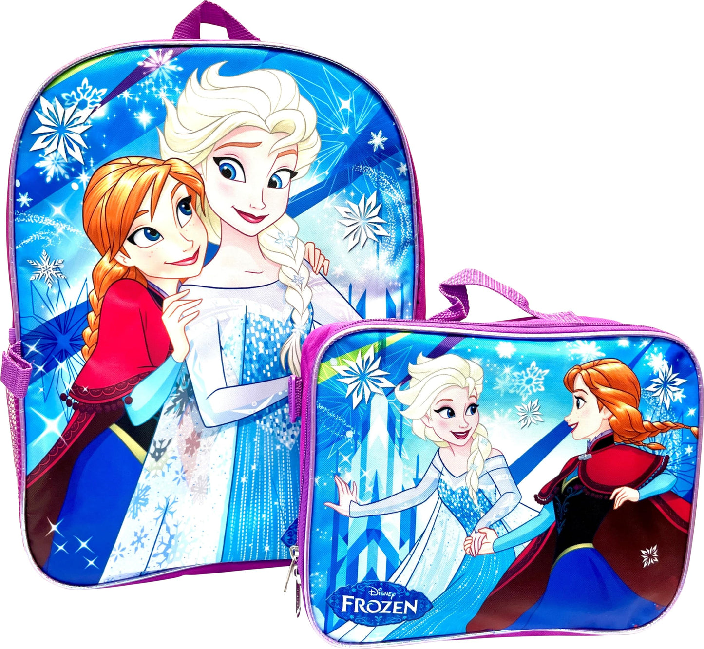 Group Ruz Frozen Anna, Elsa 16 Backpack with Detachable Matching Lunch Box (Purple-Blue), Large