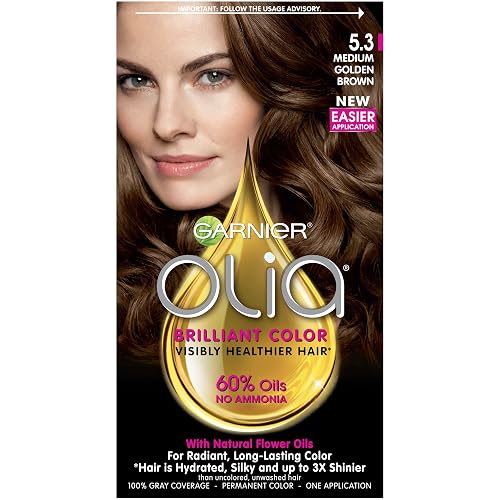 Garnier Olia Oil Powered Permanent Hair Color, 5.3 Medium Golden Brown (Packaging May Vary)