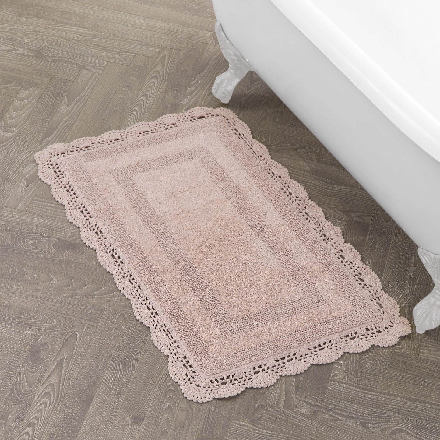Laura Ashley Absorbent Bath Mat Reversible Crochet Soft and Plush Bathroom Mat 100% Cotton 24x40 Bath Rug, Blush Pink