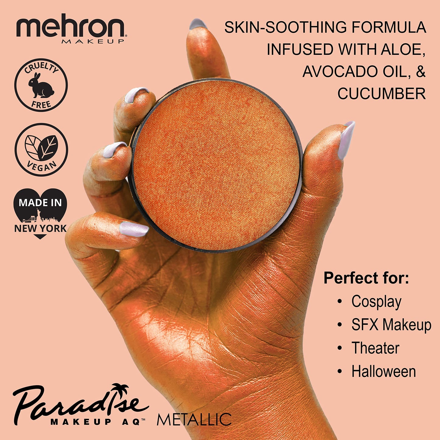 Mehron Paradise FX Metallics - Metallic Orange 1.4 oz | Professional Water Activated Shimmering Metallic Paint for Raves, Costumes, Special Effects