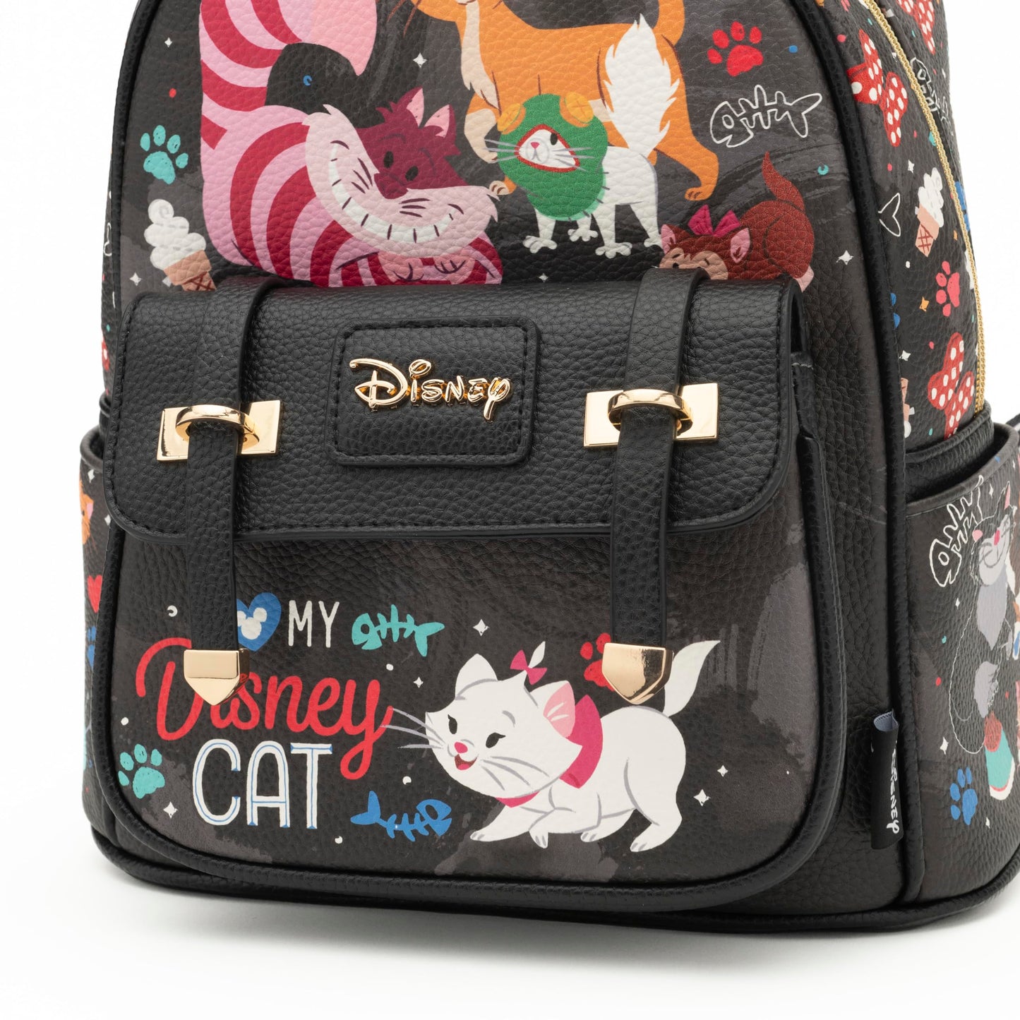 Wondapop - Disney Cats 11"" Vegan Leather Fashion Mini Backpack, Black
