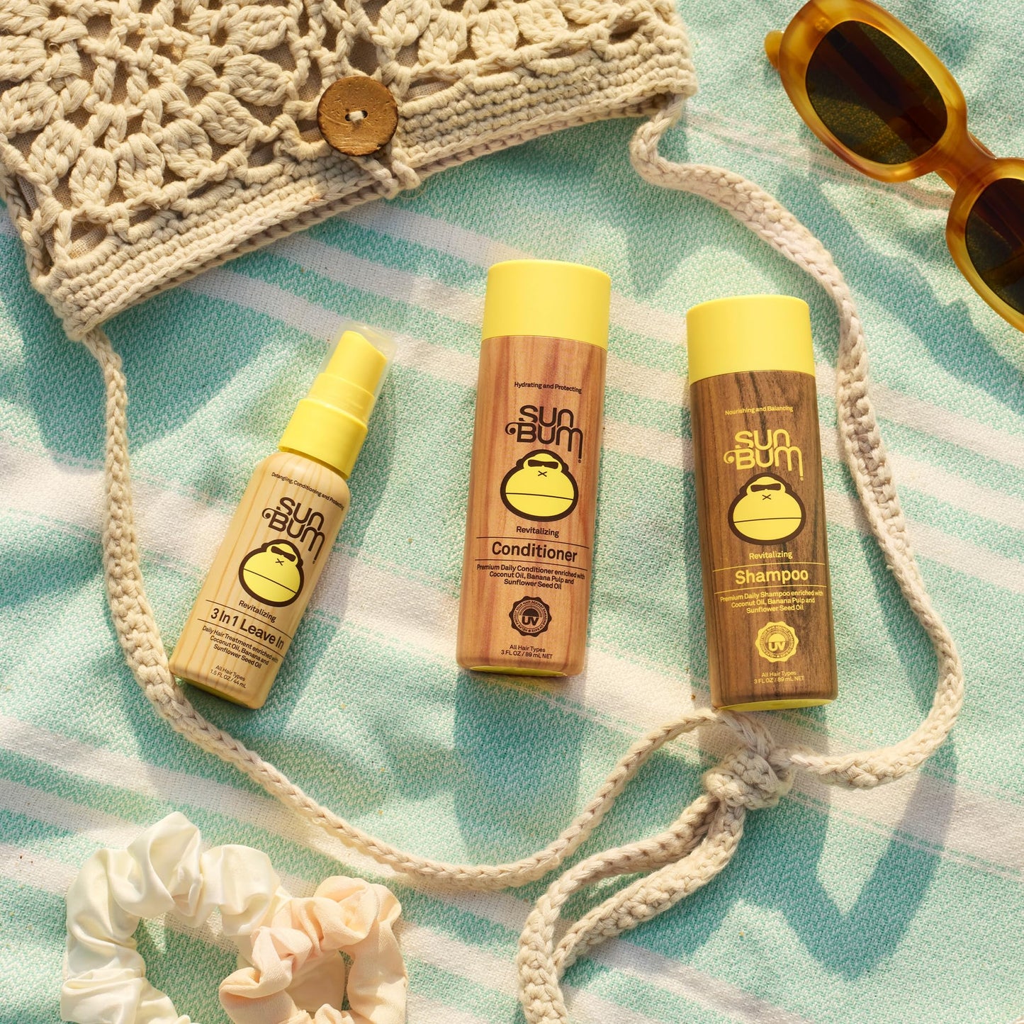 Sun Bum Revitalizing 3 in 1 Leave In Conditioner - Anti Frizz Detangler - Color Friendly with UV Protection - Enriched with Coconut Oil and Banana