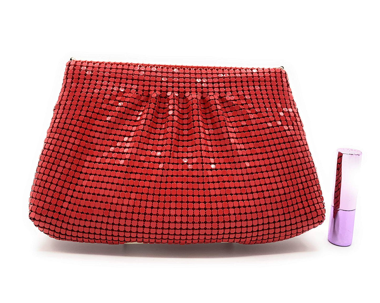 Women's Evening Clutches Metal Mesh Party Purse Bag (Red) Small