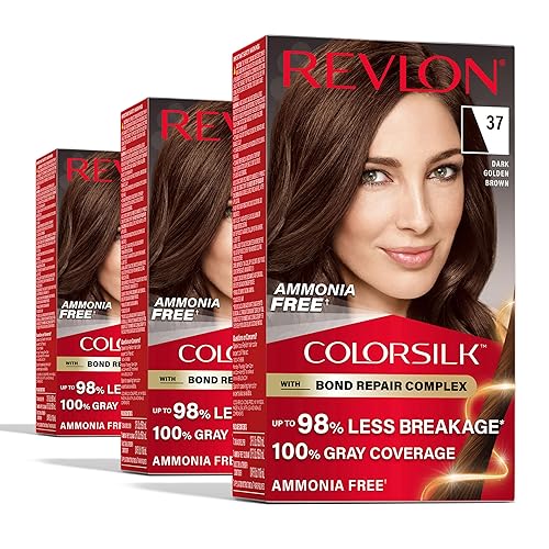 Revlon ColorSilk with Bond Repair Complex, Brown Permanent Hair Color, 100% Gray Coverage, Ammonia Free Hair Dye, Vegan Keratin, 37 Dark Golden Brown