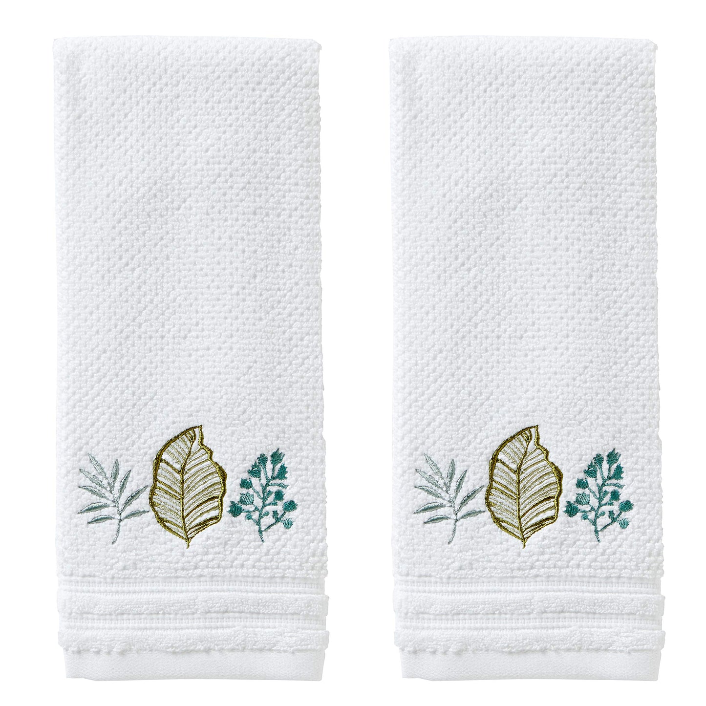 SKL Home Sprouted Palm Hand Towel Set, White, 2 Count