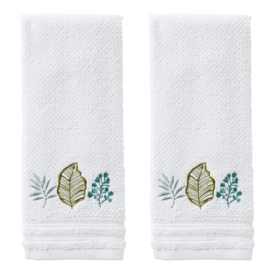 SKL Home Sprouted Palm Hand Towel Set, White, 2 Count