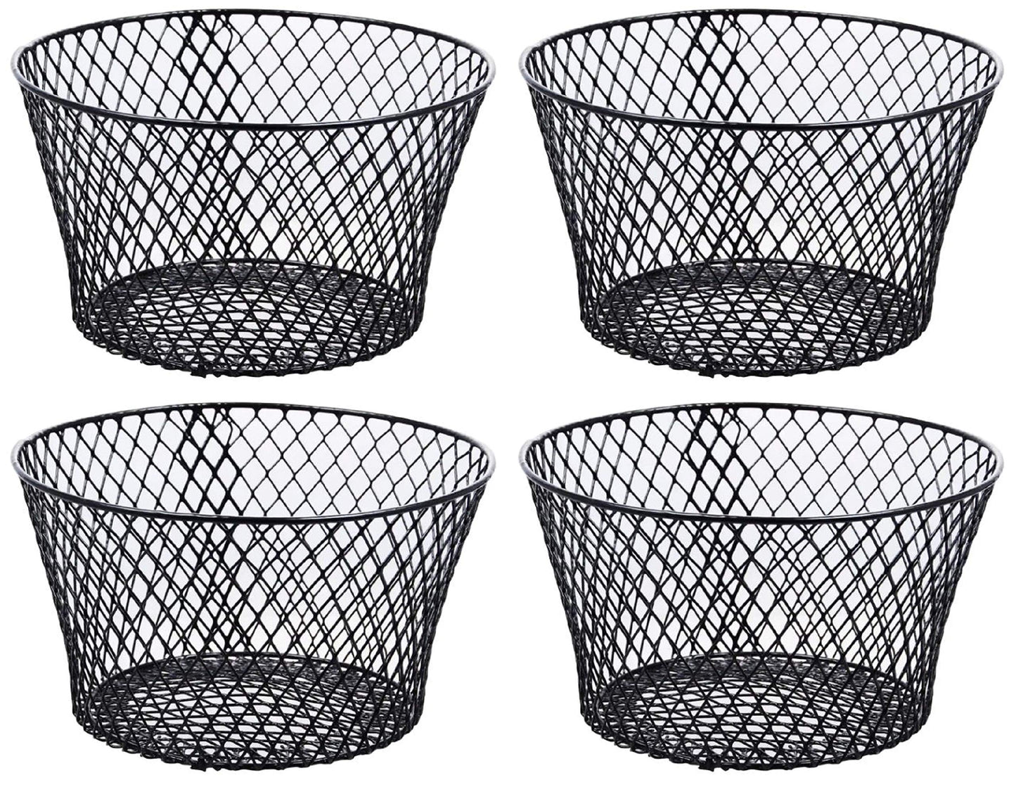 Small Metal Rectangular, Oval and Round Wire Baskets with Handles, Black and White, 4-ct Sets (Round Black Without Handles)