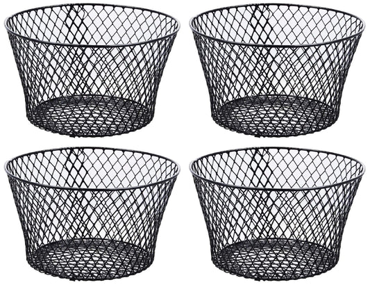 Small Metal Rectangular, Oval and Round Wire Baskets with Handles, Black and White, 4-ct Sets (Round Black Without Handles)