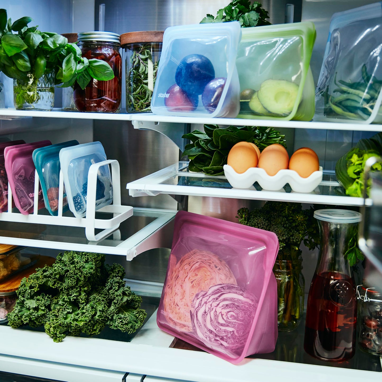 Stasher Premium Silicone Reusable Food Storage Stand-Up Bag Mega, Green, Microwave, Sous Vide, Dishwasher, Oven and Freezer Safe, BPA Free…