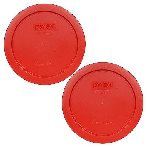 Pyrex 7201-PC 4-Cup Poppy Red Food Storage Replacement Lid (2-Pack) - Made in USA