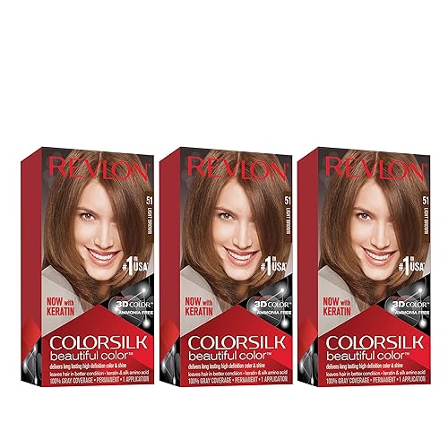 Revlon Permanent Hair Color, Permanent Hair Dye, Colorsilk with 100% Gray Coverage, Ammonia-Free, Keratin and Amino Acids, 51 light Brown, 4.4 Oz