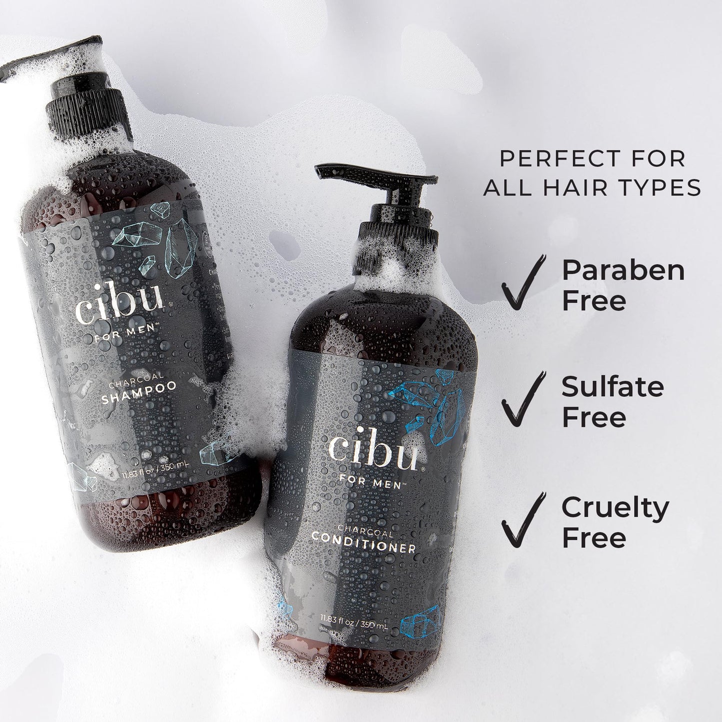 CIBU for Men Charcoal Shampoo and Conditioner Bundle - 12oz Deep Clean Men’s Volumizing Shampoo - 12oz Hydrating and Volumizing Charcoal Cleansing