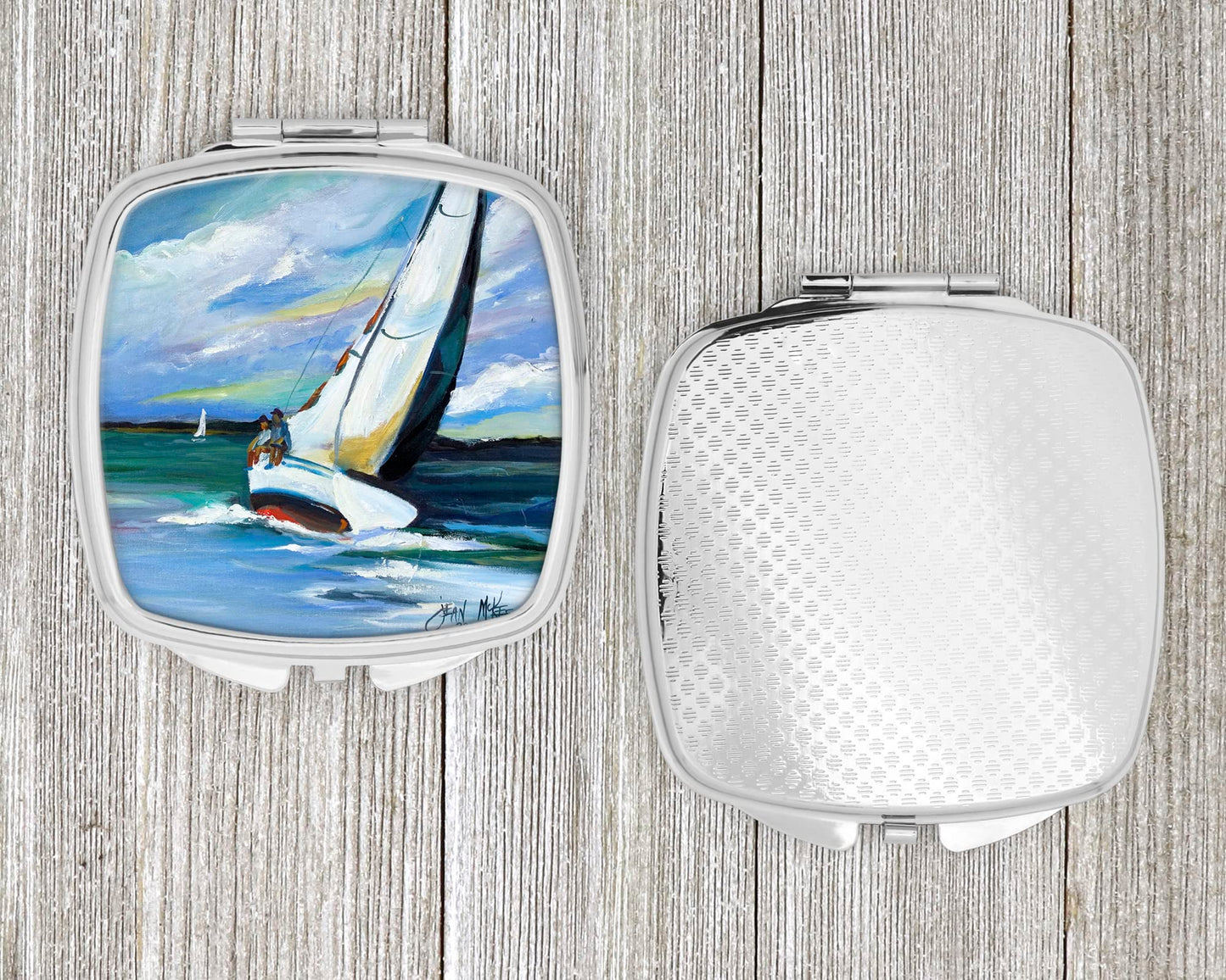 Caroline's Treasures JMK1232SCM Two and a Sailboat Compact Mirror Decorative Travel Makeup Mirror for Women Girls Gifts Pocket Makeup Mirror Folding