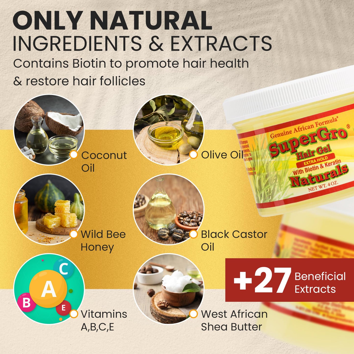 SuperGro Hair Gel with Extra Hold - For Braiding, Locking, Instant Edge Control, Twisting, Retwisting - Natural Grip Jam for Neat Shining - Braid, Loc