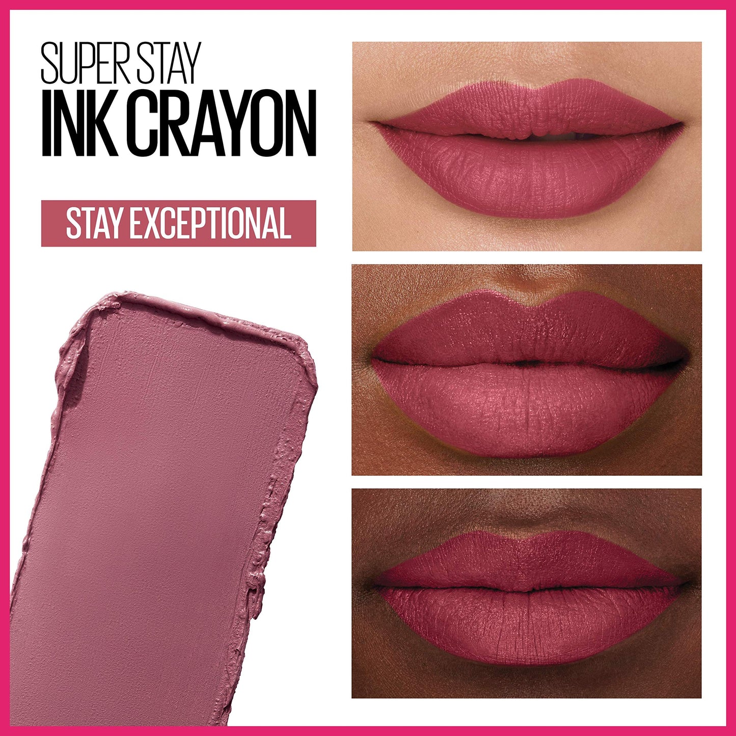 Maybelline Super Stay Ink Crayon Lipstick Makeup, Precision Tip Matte Lip Crayon with Built-in Sharpener, Longwear Up To 8Hrs, Stay Exceptional,