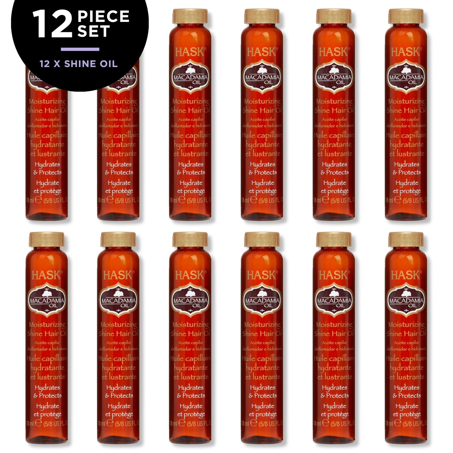 Hask Vials Macadamia Oil Shine Treatment, 0.62 Fl Oz (Pack of 12)