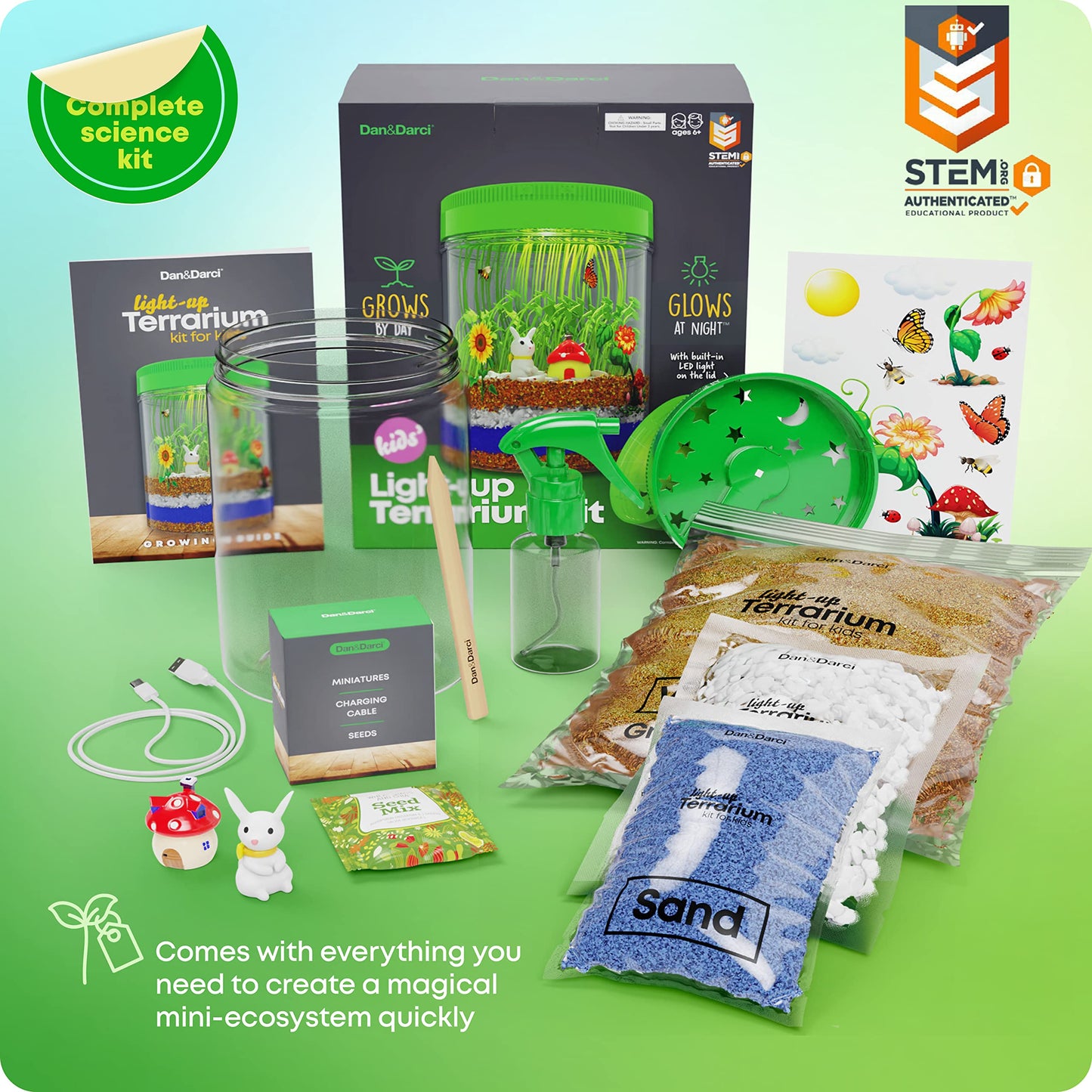 Dan&Darci Light-Up Terrarium Kit – STEM Science DIY Craft for Kids, Educational Toy, Fun Birthday Gift for Boys & Girls Ages 6–12